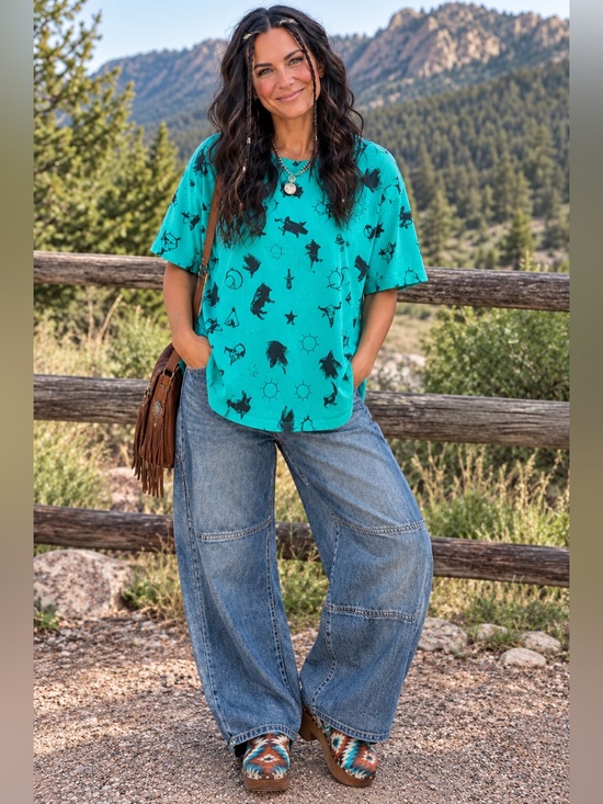 Buffalo Tops - Vintage Western Print Top 100% Cotton